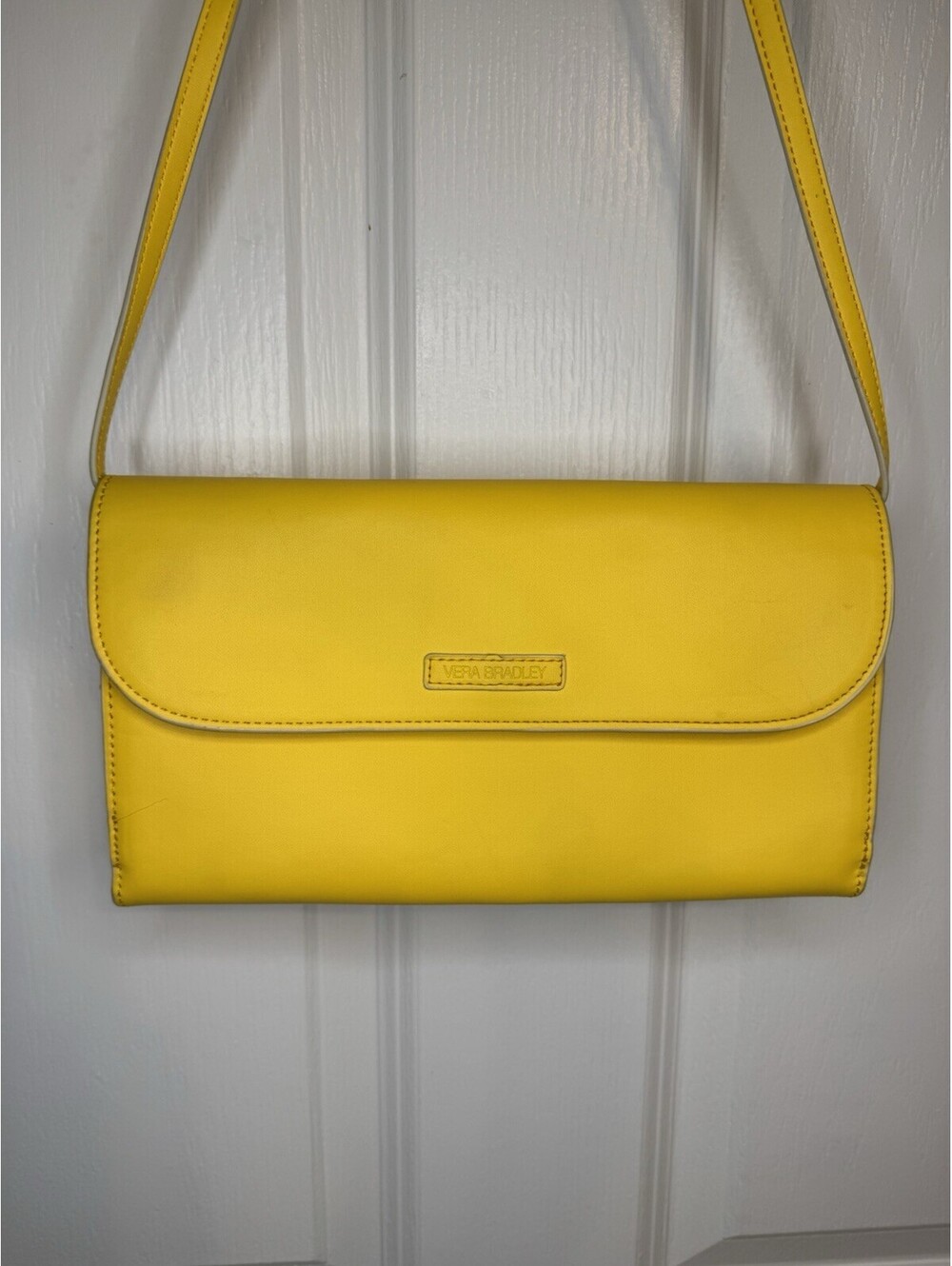 Vera Bradley Yellow Leather Shoulder Bag w/ Detachable Strap, 10x6 Inches